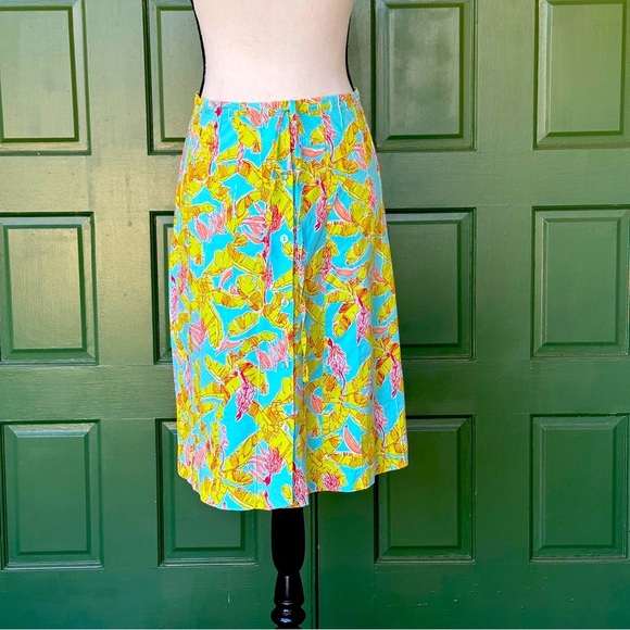 Key West Tropical Palm Print Skirt- Button Down Tie Through Waist - Picture 3 of 12